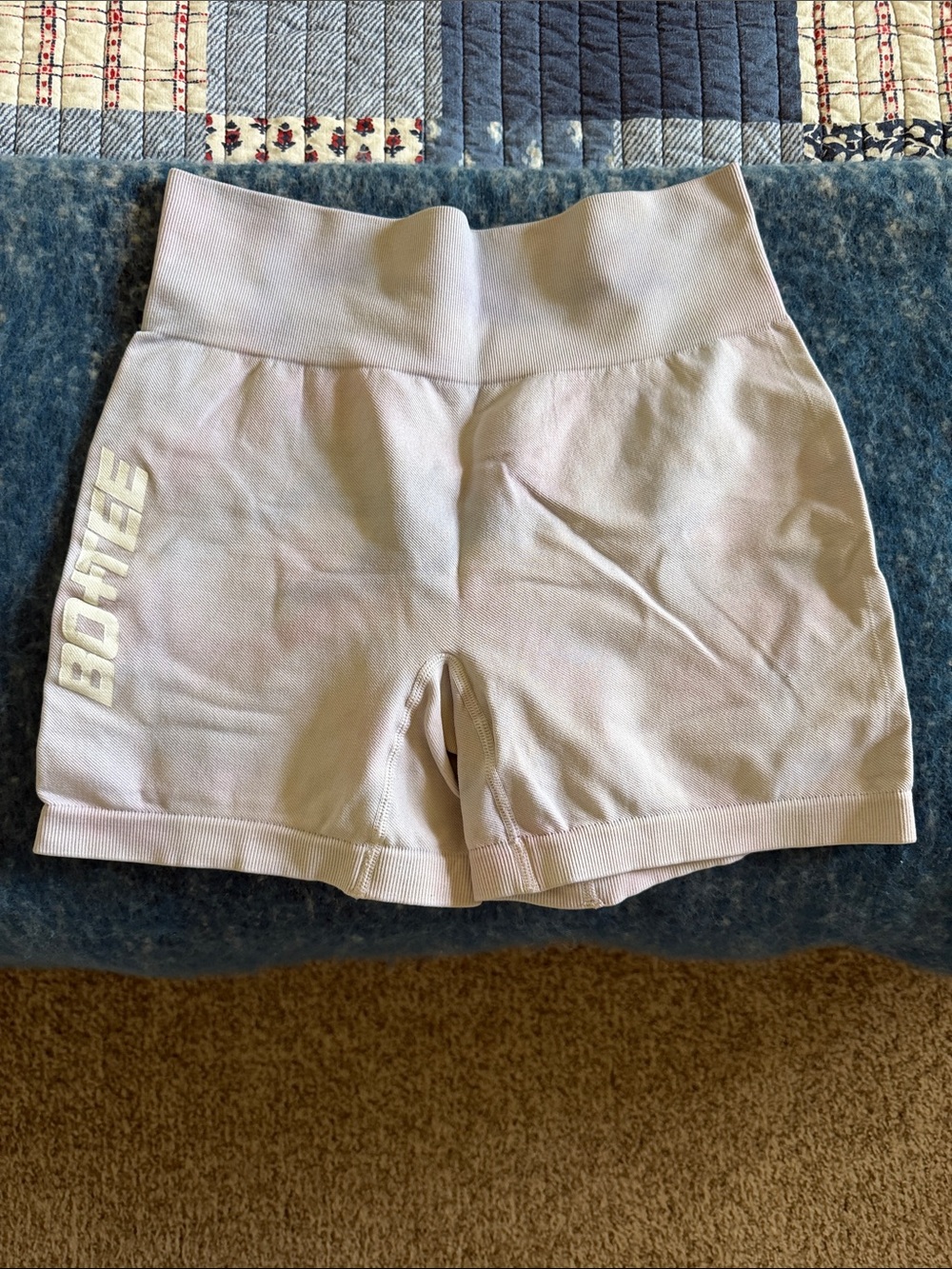 BO+TEE High-Waist Ribbed Bike Shorts in Pale Lavender